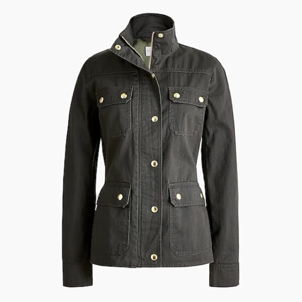 J. Crew Factory Preloved Resin-Coated Twill Field Jacket in Mossy Brown